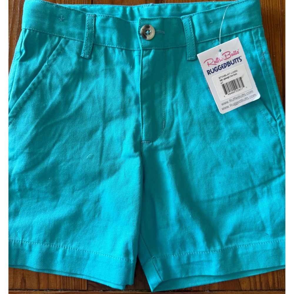 RuggedButts Baltic Lightweight Chino Shorts Boys 4T Teal Adjustable Waist NEW